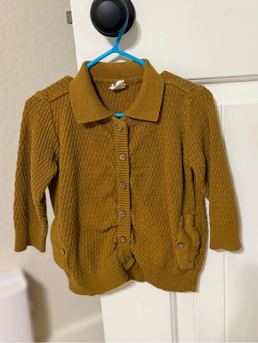 ~ kate quinn - Honeycomb Knit Button-Front Cardigan Mustard/Golden Ochre 2T